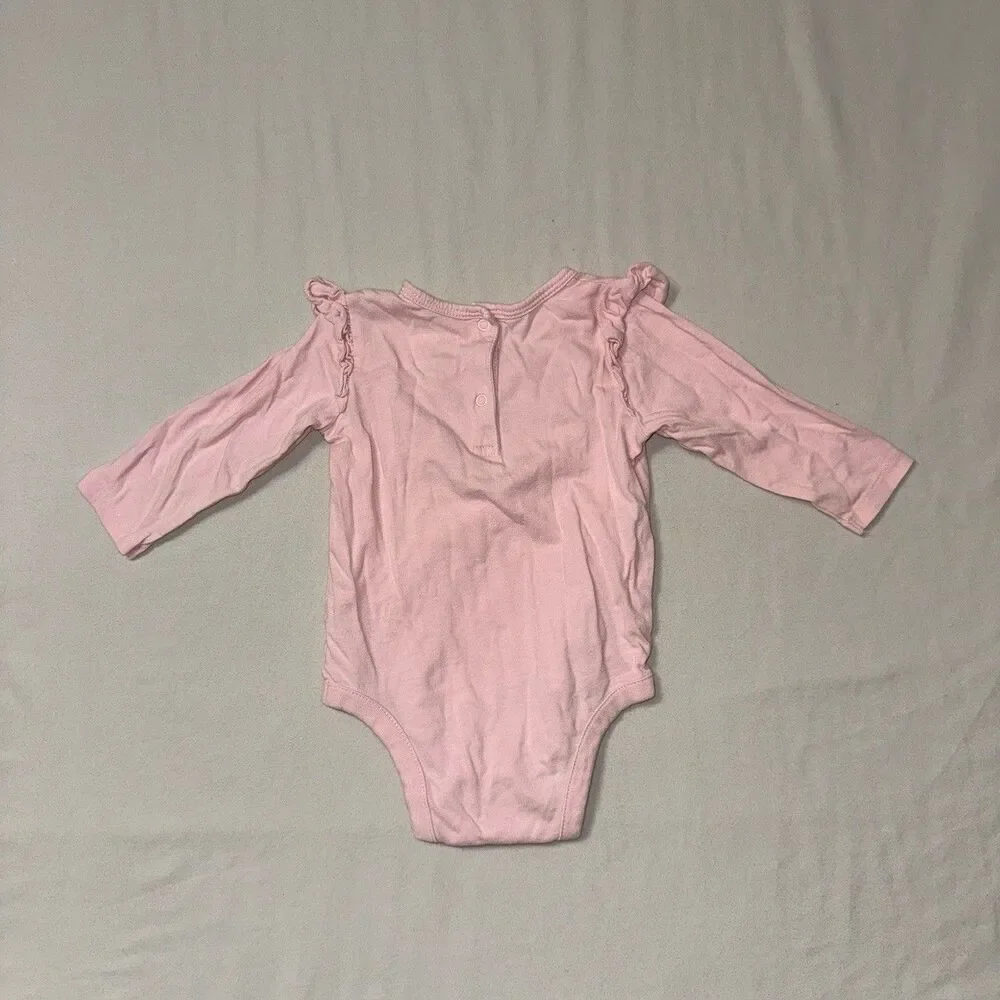 Gap Pink One Piece Girls 3-6 Months Ruffle Long Sleeve Glitter Winter
